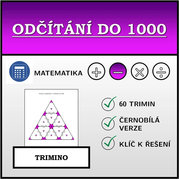 Trimino - Odčítání do 1000 | matematika