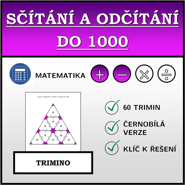 Trimino - Sčítání a odčítání do 1000 | matematika