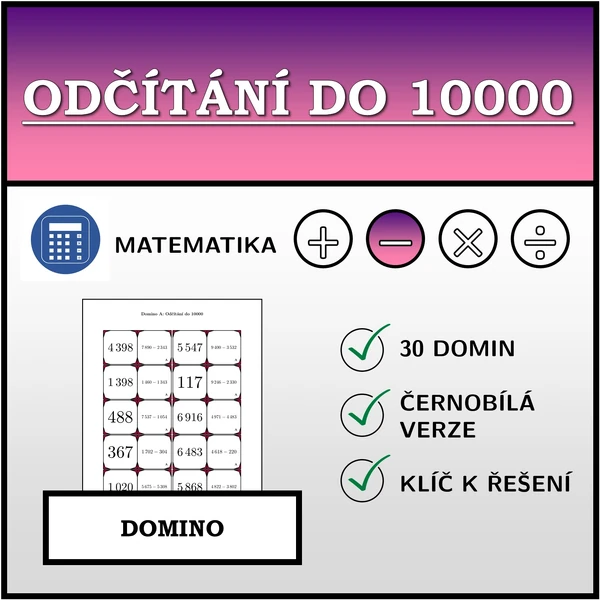 Domino - Odčítání do 10000 | matematika