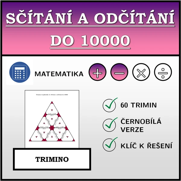 Trimino - Sčítání a odčítání do 10000 | matematika