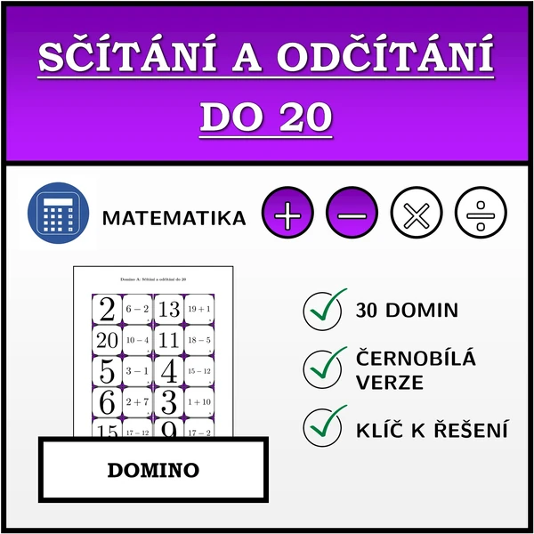 Domino - Sčítání a odčítání do 20 | matematika