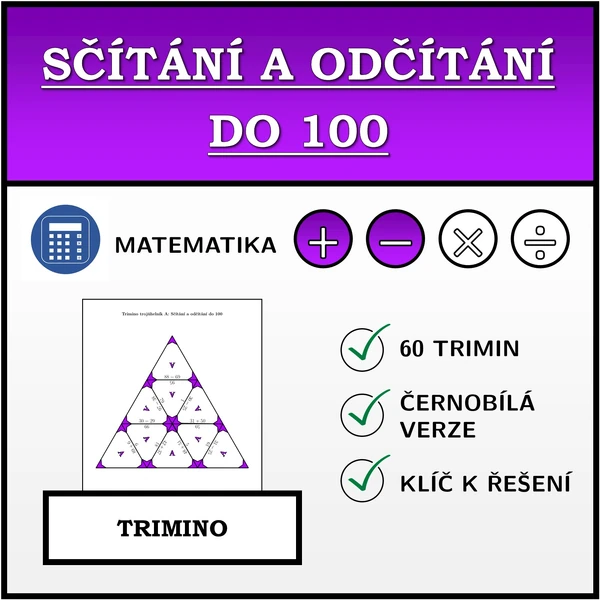 Trimino - Sčítání a odčítání do 100 | matematika