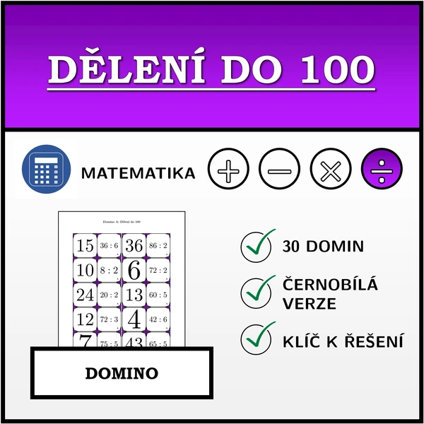 Domino - Dělení do 100 | matematika