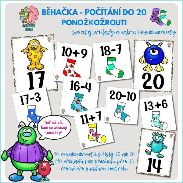 Běhačka Ponožkožrouti - počítání do 20 bez přechodu přes desítku 