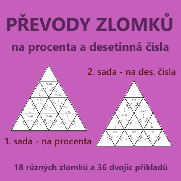 Trimino – ZLOMKY – převod zlomku na procenta a desetinné číslo