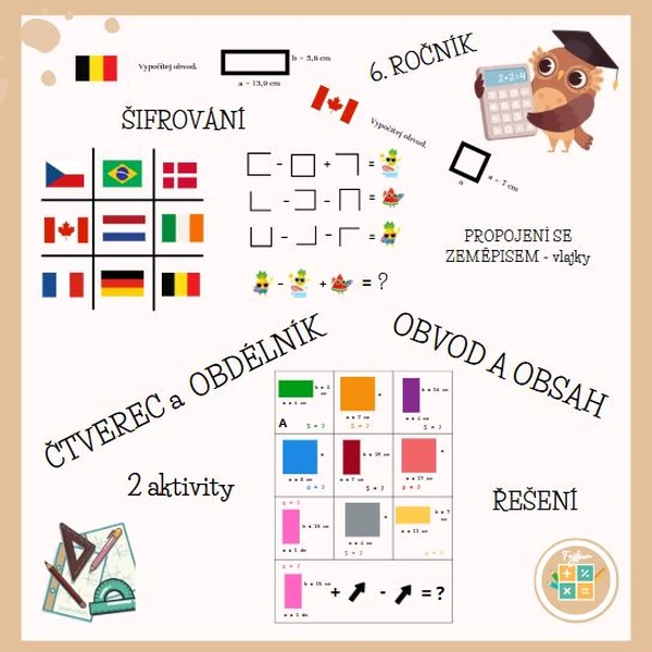 ČTVEREC, OBDÉLNÍK - obvod, obsah - 2 aktivity
