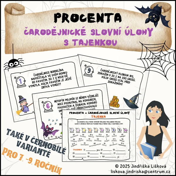 PROCENTA - Čarodějnické slovní úlohy s Tajenkou