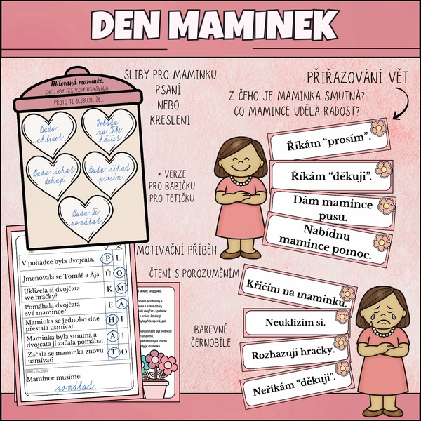 Den maminek - čtení s porozuměním, spolupráce, tvořivá kreativní aktivita