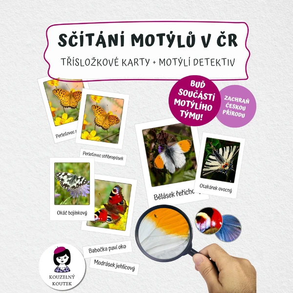 Třísložkové karty - motýli v ČR, sčítání motýlů v ČR + motýlí detektiv