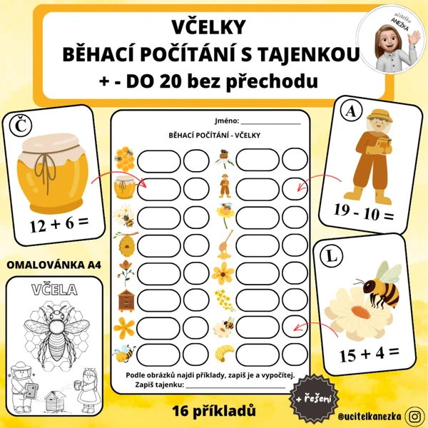 VČELY - BĚHACÍ POČÍTÁNÍ (+ - do 20 bez přechodu)