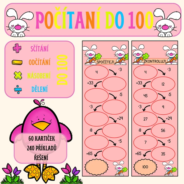 POČÍTÁNÍ DO 100 (+ - : x)
