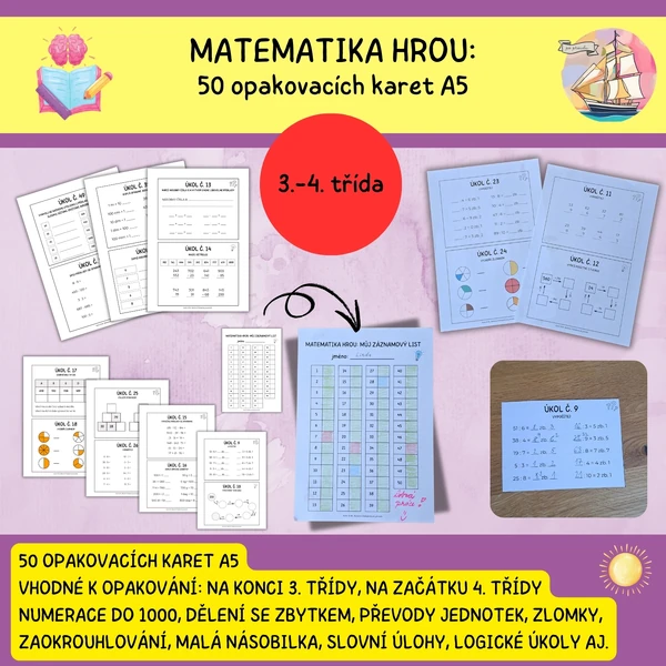 Matematika hrou: 50 opakovacích karet učiva 3. třídy