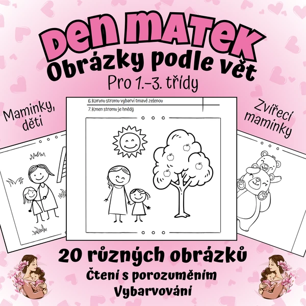 💗Obrázek podle vět – vybarvování ke Dni matek🖍️