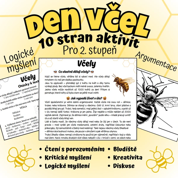 🐝Včely - Čtení s porozuměním, debata a tvoření🍯