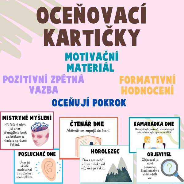 Oceňovací kartičky - motivační, formativní hodnocení, pozitivní zpětná vazba