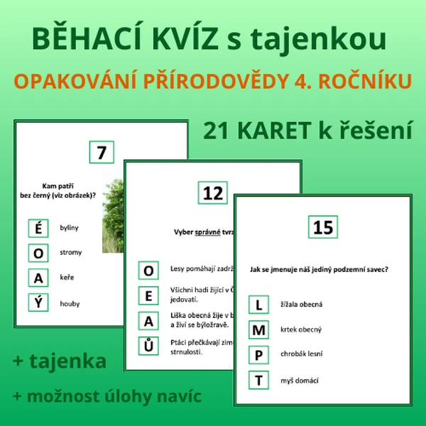 BĚHACÍ KVÍZ s tajenkou – OPAKOVÁNÍ PŘÍRODOVĚDY 4. ROČNÍKU