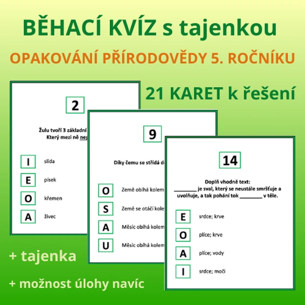 BĚHACÍ KVÍZ s tajenkou – OPAKOVÁNÍ PŘÍRODOVĚDY 5. ROČNÍKU