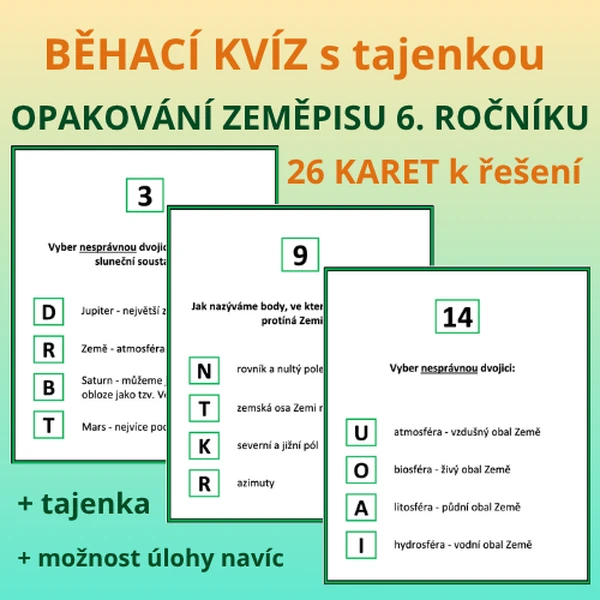 BĚHACÍ KVÍZ s tajenkou – OPAKOVÁNÍ ZEMĚPISU 6. ROČNÍKU