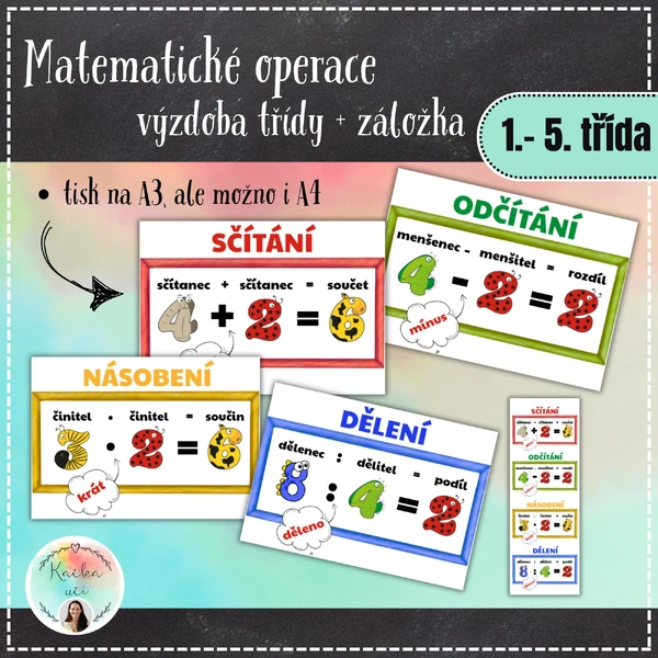 Matematické početní operace - výzdoba, plakátky a záložka
