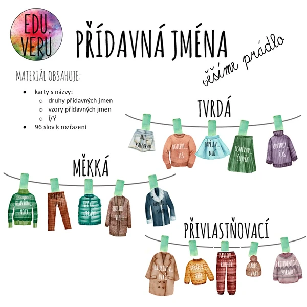 Přídavná jména – věšíme prádlo