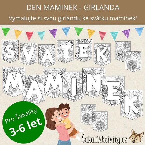  Den maminek - girlanda k vymalování 