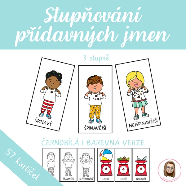 Stupňování přídavných jmen - výukové kartičky