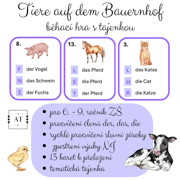 Tiere auf dem Bauernhof - běhací hra s tajenkou