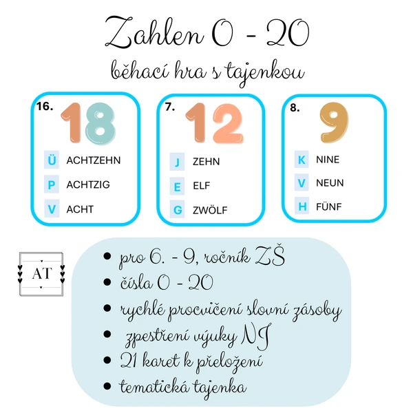 Zahlen 0 - 20 - běhací hra s tajenkou
