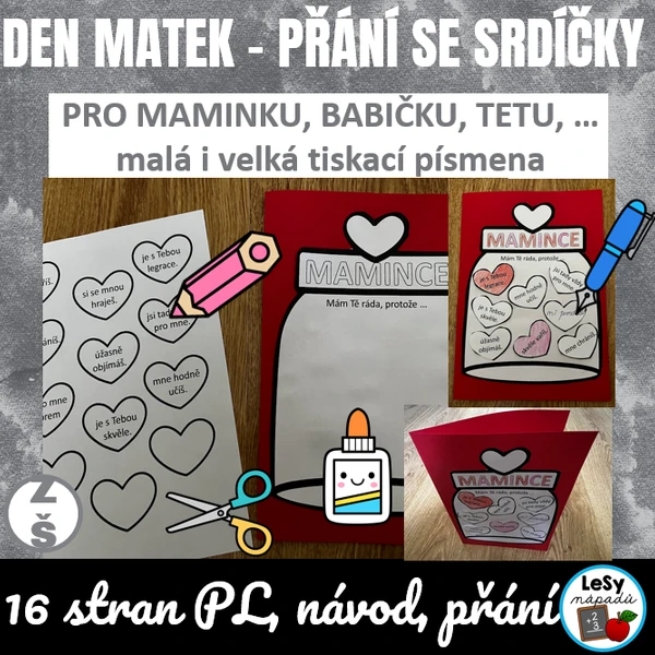 Den matek - přání se srdíčky