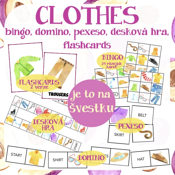 Clothes - flashcards, bingo, domino, pexeso, desková hra