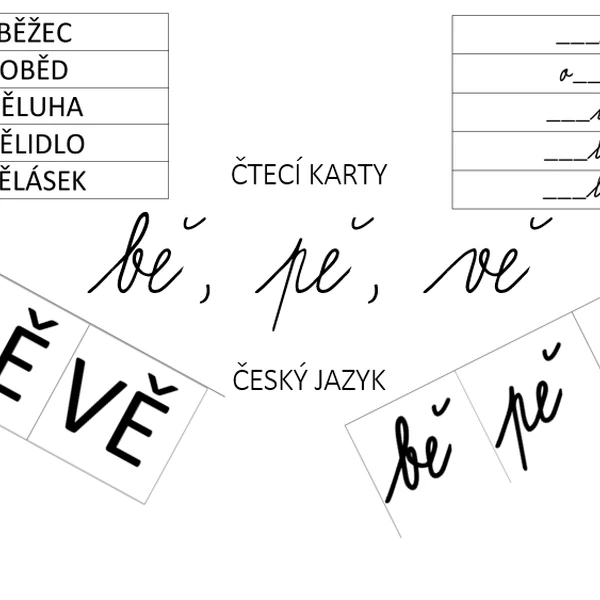 bě, pě, vě - čtecí karty