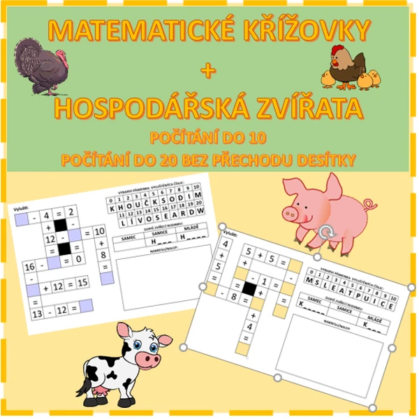 MATEMATICKÉ KŘÍŽOVKY + HOSPODÁŘSKÁ ZVÍŘATA