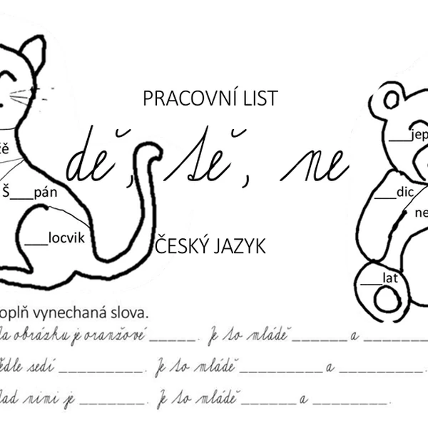 DĚ, TĚ, NĚ - pracovní list