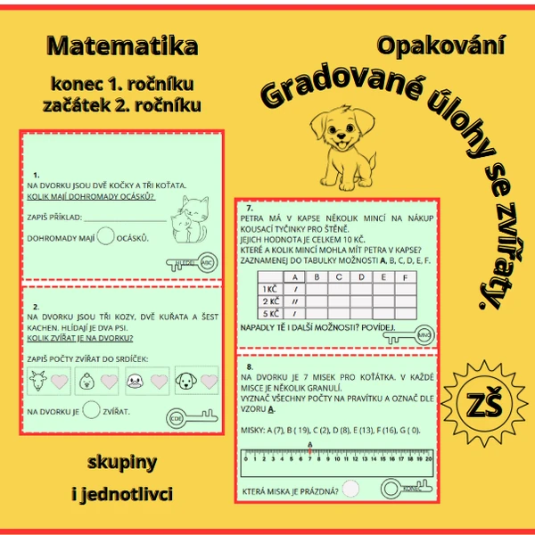 MATEMATIKA OPAKOVÁNÍ 1. A 2. ROČNÍK - GRADOVANÉ ÚLOHY SE ZVÍŘATY
