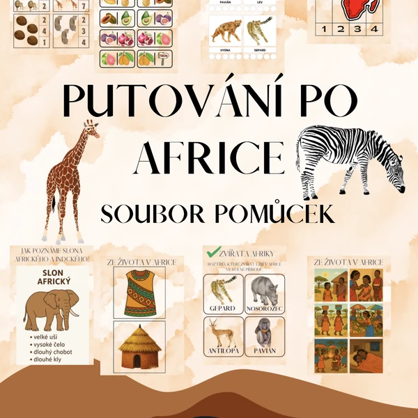 🌍 PUTOVÁNÍ PO AFRICE – výukový PDF soubor pro děti v MŠ 🐘🍍🥁
