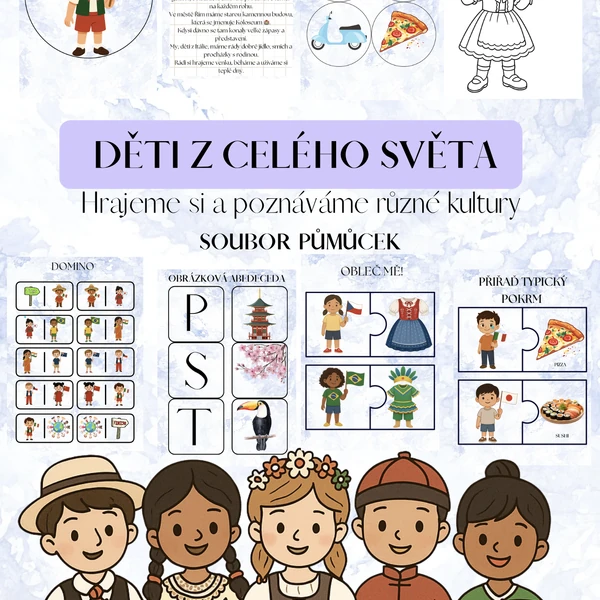 🌍 DĚTI Z CELÉHO SVĚTA – výukový PDF soubor pro děti v MŠ 🎎🥘🏰