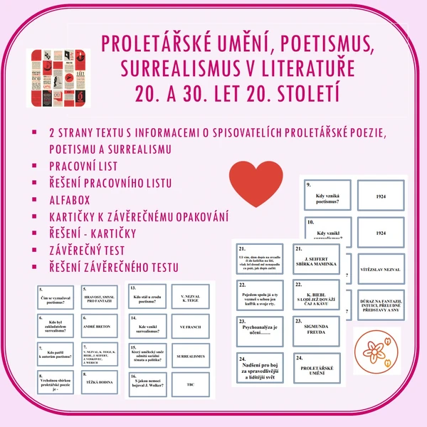 Proletářské umění, poetismus, surrealismus v literatuře 20. a 30. let 20. století