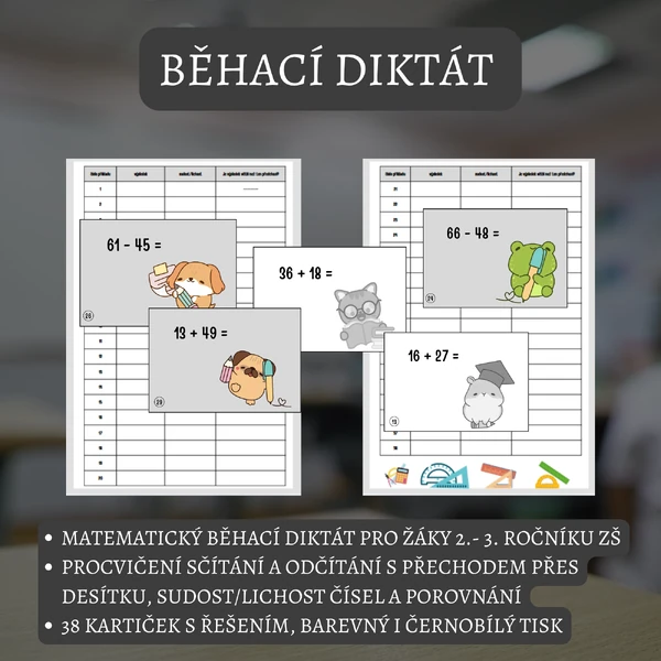 Běhací diktát - sčítání a odčítání s přechodem