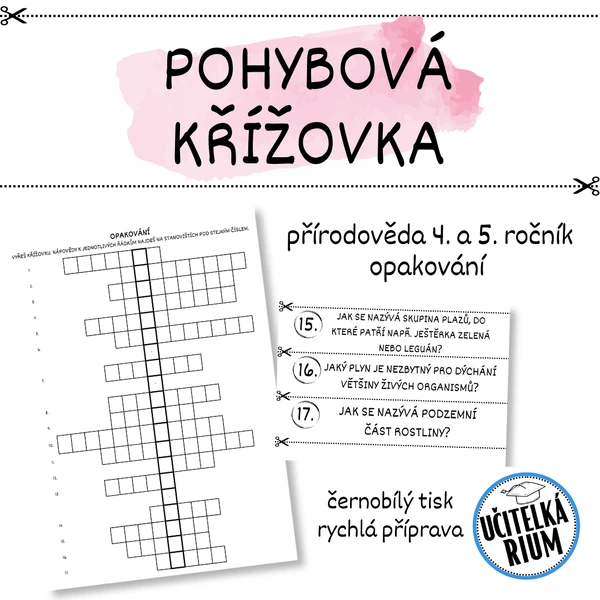 Pohybová křížovka - opakování - přírodověda