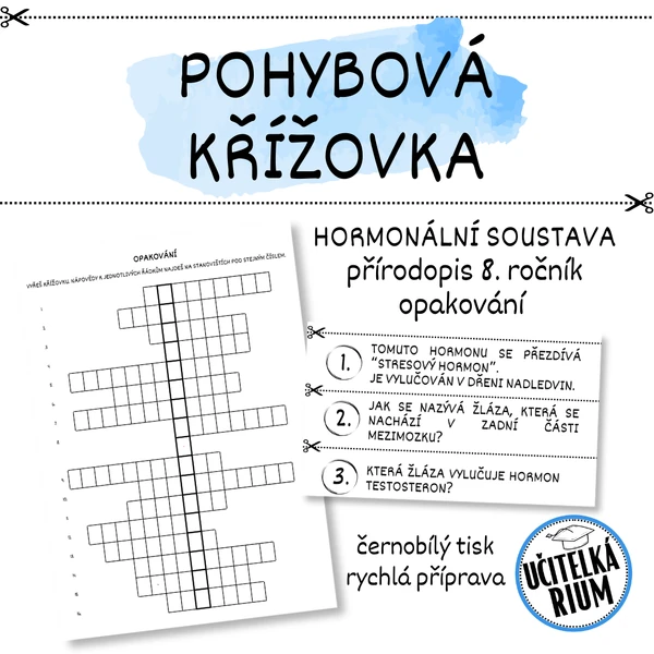Pohybová křížovka - hormonální soustava - opakování