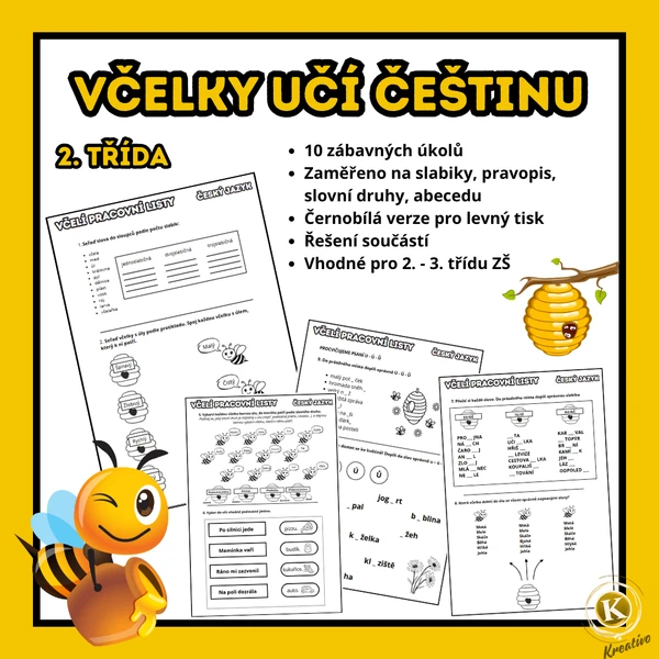 Včelky učí češtinu - pracovní listy včely- 2.-3. třída