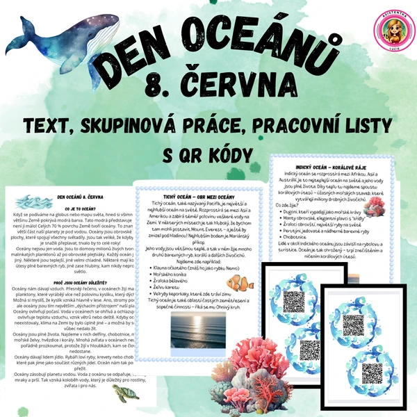 Den oceánů 8. června - text, skupinovka, pracovní listy s QR kódy