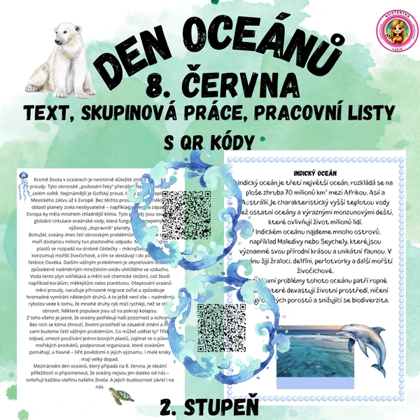 Den oceánů 8. června - text, skupinovka, pracovní listy s QR kódy