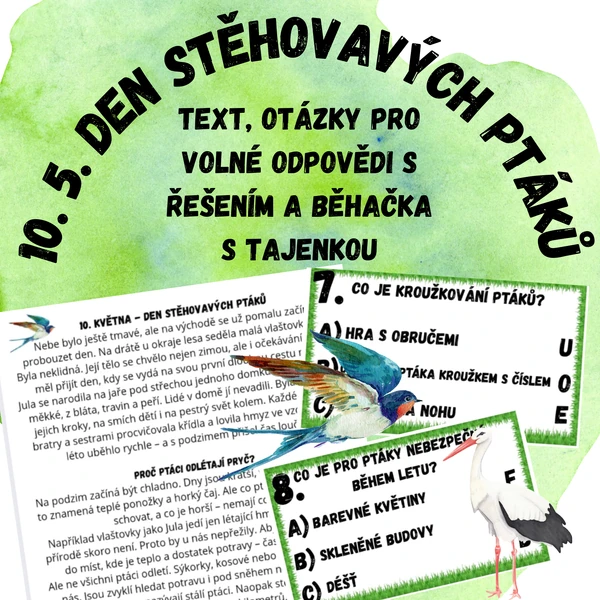 Den stěhovavých ptáků 10. 5. - čtení s porozuměním a běhačka s tajenkou