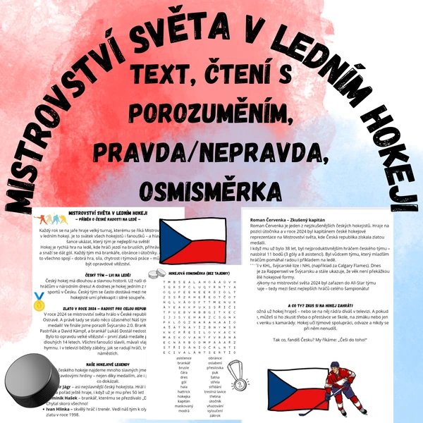 Mistrovství světa v ledním hokeji - text, porozumění, osmisměrka, pravda/nepravda