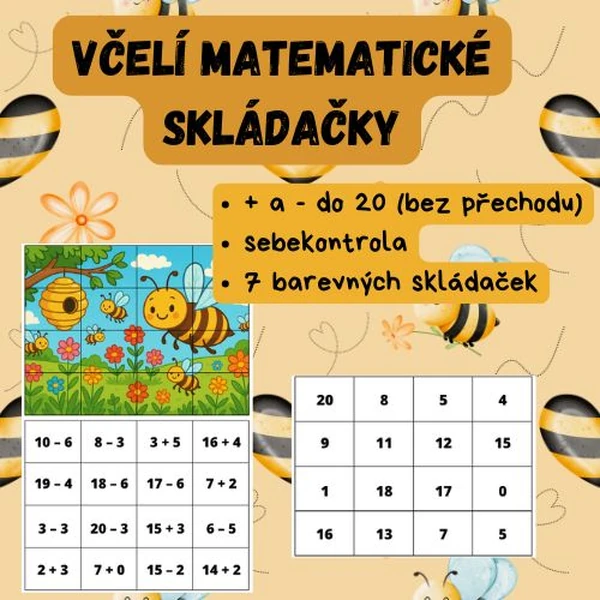 Včelí matematické skládačky (+, - do 20 bez přechodu)