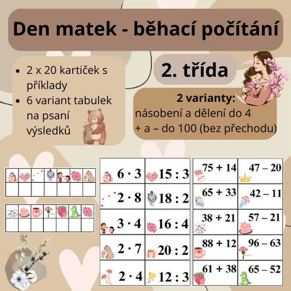 Den matek - běhací počítání (+ a - do 100, : a · do 4) - 2. třída