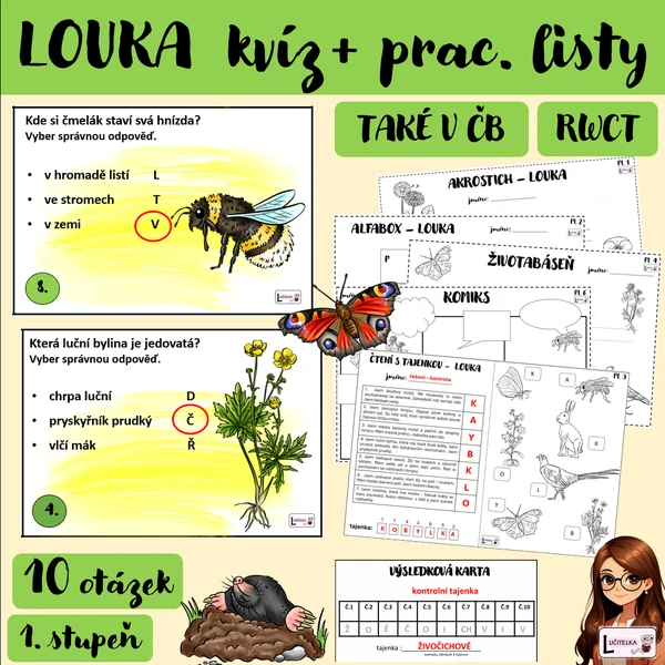 Edukační kvíz a pracovní listy - louka 