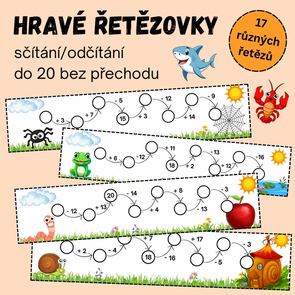 Sčítání a odčítání do 20 - Hravé matematické řetězovky do 20 bez přechodu přes 10