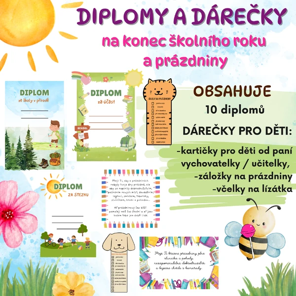 DIPLOMY a DÁREČKY pro děti na konec školního roku / PRÁZDNINY